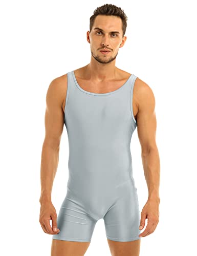 MSemis Mono Corto Hombres Ajustado Body Sin Mangas Ropa Interior Depottivo Fitness Chalecos Rayas Deportivos Bodysuit Maillot Gimnasia Ritmica Camisetas Verano Leotardo Gris A Medium