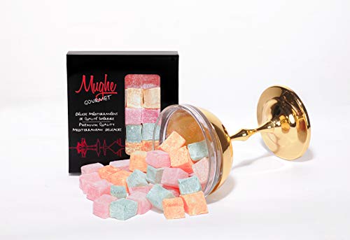 Mughe Gourmet Delicia turca de lujo con sabor a rosa, fresa, limón, naranja y menta, caja de regalo de snack 200g