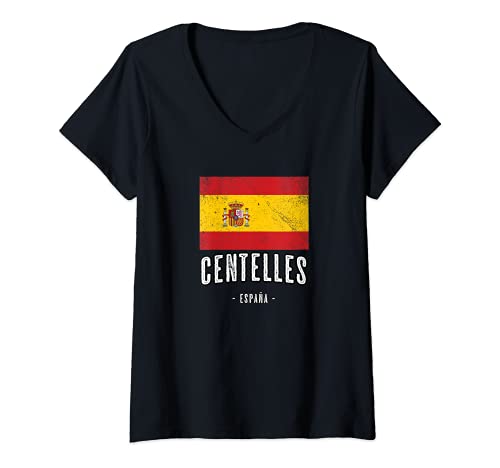Mujer Centelles España | Souvenir - Ciudad - Bandera - Camiseta Cuello V