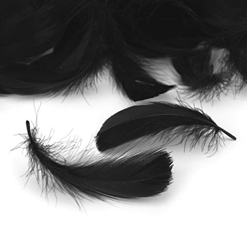 Mwoot 300pcs Plumas Negro, Manualidades natural Plumas de Ganso para disfraces,bolsos,atrapasueños de bricolaje,festival de bodas, decoraciones para fiestas en el hogar, 7-12 cm