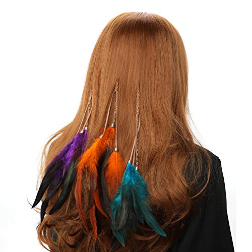 MWOOT 6 Piezas Clips de Pelo Pluma, Pluma Extensiones de Cabello, Bohemio e Indio Tocado de Plumas, Festival Cosplay de Halloween Decoracion de Cabello Accesorios - Estilo de Cadena