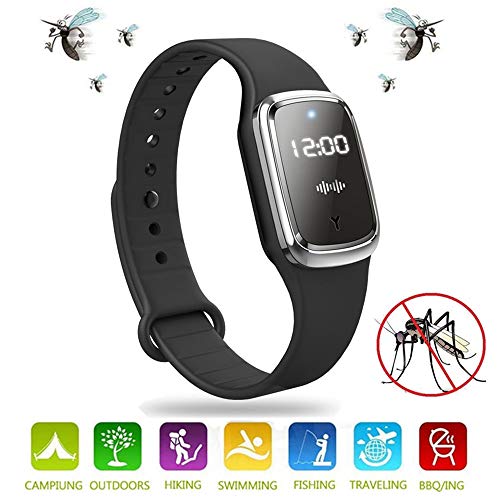 MZFANG Ultrasonido Repelentes de Mosquitos Pulsera Repelente de Mosquitos Electrónico Antimosquitos Bandas Repelentes de Insectos Plagas con Reloj Impermeable Apto Adultos niños (Negro)