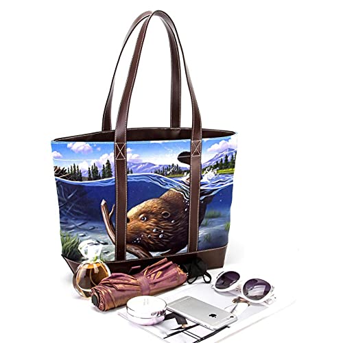 NaiiaN Bolso de compras, bolsos de hombro, bolsos de castor ocupados, correa ligera para madres, mujeres, niñas, señoras, bolso de mano para estudiantes