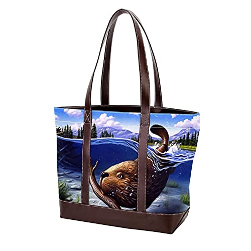 NaiiaN Bolso de compras, bolsos de hombro, bolsos de castor ocupados, correa ligera para madres, mujeres, niñas, señoras, bolso de mano para estudiantes
