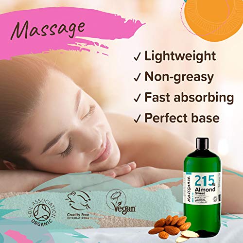Naissance Aceite De Almendras Dulces Prensado en Frio Puro BIO (no. 215) - 1L - Hidratante Natural Ecológico Pelo, Uñas, Cuerpo, Piel - Emoliente Vegetal Orgánico Para Masaje, Jabones, Estrías