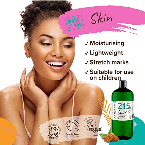 Naissance Aceite De Almendras Dulces Prensado en Frio Puro BIO (no. 215) - 1L - Hidratante Natural Ecológico Pelo, Uñas, Cuerpo, Piel - Emoliente Vegetal Orgánico Para Masaje, Jabones, Estrías