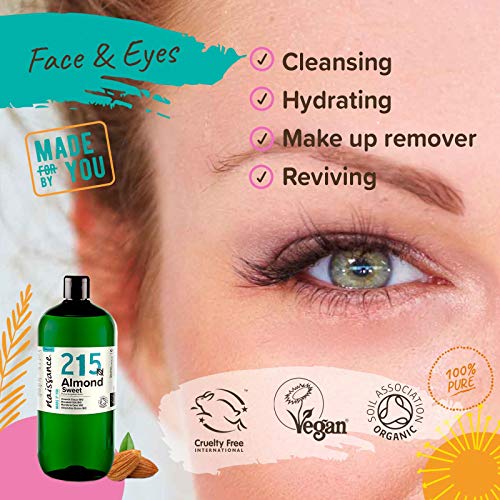 Naissance Aceite De Almendras Dulces Prensado en Frio Puro BIO (no. 215) - 1L - Hidratante Natural Ecológico Pelo, Uñas, Cuerpo, Piel - Emoliente Vegetal Orgánico Para Masaje, Jabones, Estrías