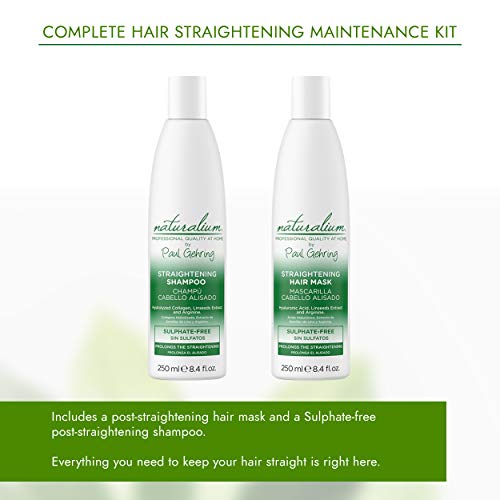 Naturalium Kit Post Alisado Brasileño - Productos de Mantenimiento del Pelo Liso para Mujer con Champú Post Alisado 250 ml + Mascarilla Post Alisado 250 ml , Peluquería Profesional en Casa