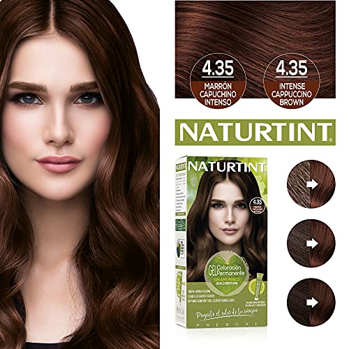 Naturtint Biobased | Coloración sin amoniaco | 4.35 Marrón Capuchino Intenso | 100% cobertura de canas | Ingredientes vegetales | Color natural y duradero
