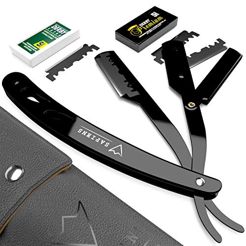 Navaja de Afeitar Barbero y Peine Plantilla Barba Sapiens Barbershop - Kit de Afeitado de Contornos de Barba Hombre con Peine Guía, Navaja de Afeitar, Cuchillas de Afeitar Derby, Funda Protectora