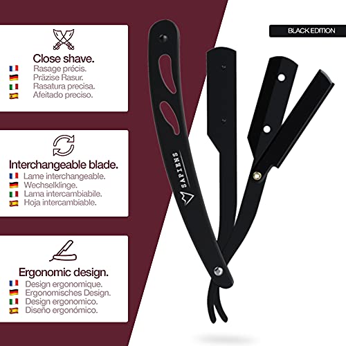 Navaja de Afeitar Barbero y Peine Plantilla Barba Sapiens Barbershop - Kit de Afeitado de Contornos de Barba Hombre con Peine Guía, Navaja de Afeitar, Cuchillas de Afeitar Derby, Funda Protectora