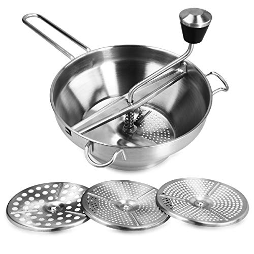 Navaris Pasapurés de acero inoxidable con tres discos incluidos - Colador profesional de cocina de Ø19CM - Para puré de patatas o potas para bebés