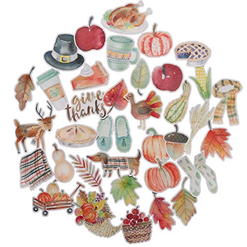 Navy Peony Cozy Thanksgiving Stickers (38 Pieces) - Cute, Waterproof, Durable | Stickers for Water Bottles, Laptops, Scrapbook and Journals