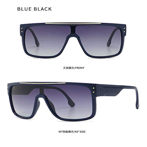 Nbrand Gafas de Sol cuadradas polarizadas Hombres One Piece Flat Top Oversized Frame Vintage Uv400 Eyeglass Bluegray