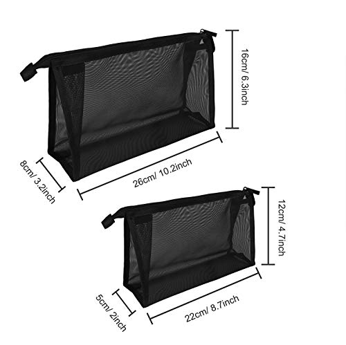 Neceser de Maquillaje, Bolsa de Aseo Cosméticos Malla,Organizador de Viaje de Artículos de tocador para Mujer y Hombre con Cremallera para Vacación Baño y Almacenamiento (2 Multi-tamaños, Negro)