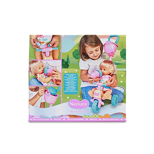 Nenuco - Triciclo, Set de Juguete con muñeco Infantil para Bebe, Accesorios y Triciclo con Ruedas y cinturón para llevarlo Siempre contigo, para niñas y niños de 3 años, Famosa (700017103)