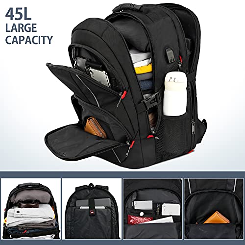 NEWHEY Mochila Hombre Mochila Portatil 17.3 Pulgadas con Puerto USB Mochilas Escolares Multifuncional Grande Trabajo Ordenador Viaje Mujere Mochilas Negro
