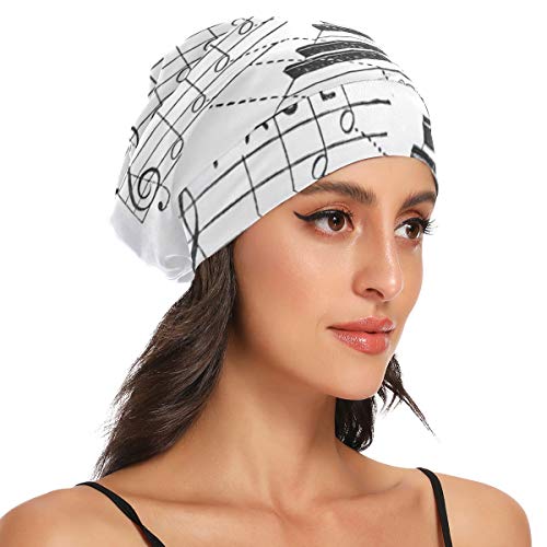 Night Sleep Cap Piano Lesson Note Música Music Note Play Hand Gorras nocturnas para mujeres Gorro de tratamiento para el cabello duradero y suave exterior para dormir Para cabello largo natural rizad
