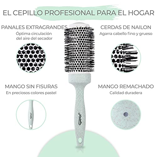 Ninabella Cepillo redondo orgánico, Cepillo de pelo de volumen para peinado profesional, secado con secador, alisado del cabello, Cepillo de iones de aluminio cerámico Verde 1 pieza, 44 mm