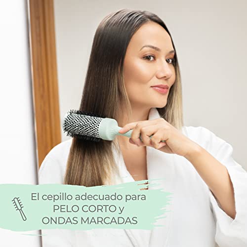 Ninabella Cepillo redondo orgánico, Cepillo de pelo de volumen para peinado profesional, secado con secador, alisado del cabello, Cepillo de iones de aluminio cerámico Verde 1 pieza, 44 mm