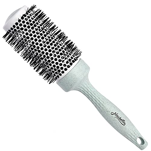 Ninabella Cepillo redondo orgánico, Cepillo de pelo de volumen para peinado profesional, secado con secador, alisado del cabello, Cepillo de iones de aluminio cerámico Verde 1 pieza, 44 mm
