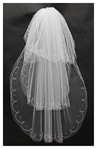 NinNn Velo Velos de Boda Largo Abalorios Imagen Real Tul Tul TULIL TULIL with Pein (Color : Ivory, Item Length : 75 cm)