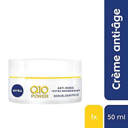 Nivea Q10 Power antiarrugas - Cuidado de día + extra nutritivo (1 x 50 ml), cuidado facial FPS 15 enriquecido con aceite de argán orgánico y Q10 natural, crema de día para piel seca a muy seca