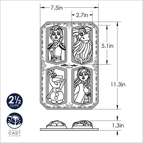 Nordic Ware Disney Frozen - Molde para tartas con 2 personajes fundidos para 4 pasteles, diseño de congelado, color dorado