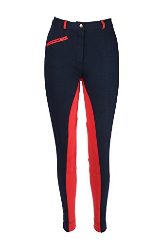 Nuevo Dos Tonos Montar A Caballo Mujer Suave ELÁSTICO Pantalones DE Montar/Pantalones para EQUITACIÓN Rojo Marino - Azul Marino/Rojo, EU 46/UK 18/36" (91.4cm)