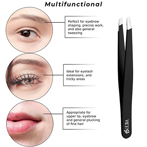 OCBA 4 piezas Pinzas para cejas pinzas de depilar para depilación de cejas Punta mejorada Pinzas profesionales para cejas con acabado antideslizante para depilación con funda incluida