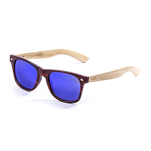 Ocean Sunglasses Beach Wood - Gafas de Sol de Bambú - Montura : Bambú - Lentes : Azul Espejo (50001.3)