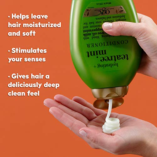 OGX Acondicionador hidratante de menta, botella de 14 onzas, acondicionador hidratante y nutritivo con aceites de árbol de té australianos, tensioactivos sin sulfato