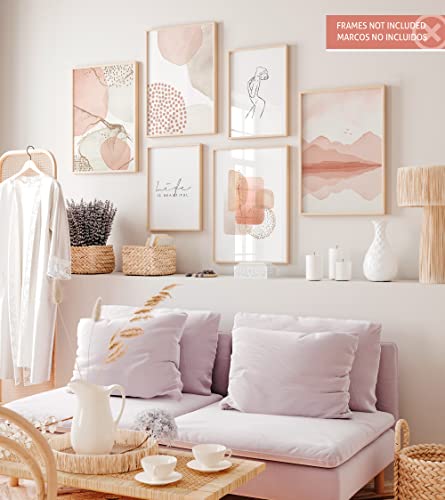 OHBIMBA - Laminas Decorativas Pared | Laminas para Cuadros Decoracion Salon Modernos | Laminas para enmarcar | Cuadros Decoracion dormitorios SIN Marcos | Tamaño 4xA3 y 2xA4 (Abstracto Rosa)