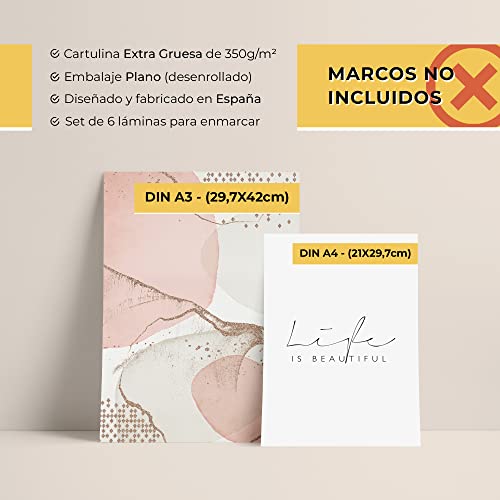 OHBIMBA - Laminas Decorativas Pared | Laminas para Cuadros Decoracion Salon Modernos | Laminas para enmarcar | Cuadros Decoracion dormitorios SIN Marcos | Tamaño 4xA3 y 2xA4 (Abstracto Rosa)