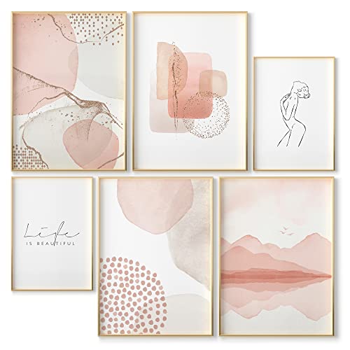 OHBIMBA - Laminas Decorativas Pared | Laminas para Cuadros Decoracion Salon Modernos | Laminas para enmarcar | Cuadros Decoracion dormitorios SIN Marcos | Tamaño 4xA3 y 2xA4 (Abstracto Rosa)