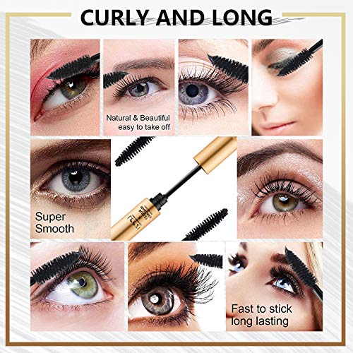OKENTEN Máscara, máscara de pestañas de fibra de seda impermeable 4D, máscara de extensión de pestañas de maquillaje y rímel a prueba de manchas, máscara. voluminizadora sin crueldad. (4BLACK)