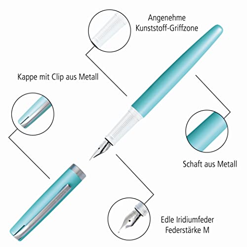 Online Eleganza - Juego de escritura (incluye bolígrafo, pluma estilográfica, estuche de piel auténtica), color turquesa