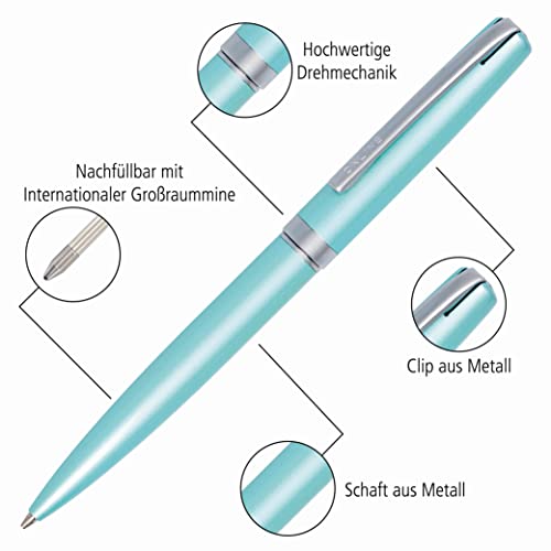 Online Eleganza - Juego de escritura (incluye bolígrafo, pluma estilográfica, estuche de piel auténtica), color turquesa