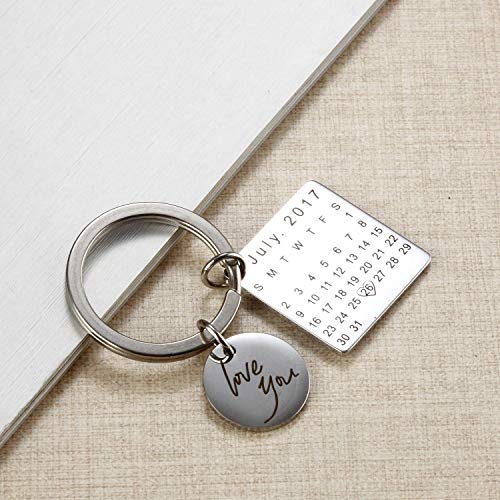 onlylove-handmade Fecha y Mensaje Grabados Personalizados Personalizados Calendario y Llavero de Acero Inoxidable Recuerdo conmemorativo (Plata)
