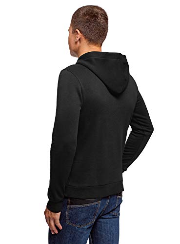 oodji Ultra Hombre Sudadera Básica con Capucha y Bolsillo, Negro, ES 58-60 / XXL