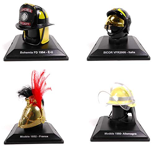 OPO 10 - Lote de 4 Cascos de Bombero en Miniatura, Escala 1/5 (5 cms): Francia + USA + Alemania + Italia