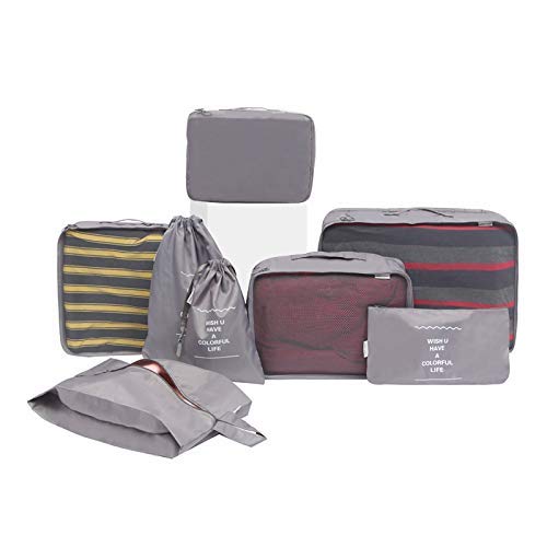 Organizador de Equipaje 8 en 1 Set Organizador de Maletas Impermeable Viaje con Bolsa de Zapato, Material Nylon-Meowoo (Gris)