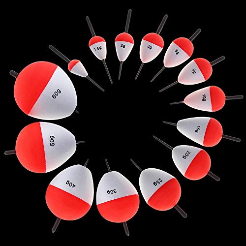 OriGlam 14 flotadores de pesca de espuma dura a presión, flotadores de pesca, flotadores rojos y blancos, flotadores de pesca, flotadores de resorte para peces de crappie Panfish Walleyes