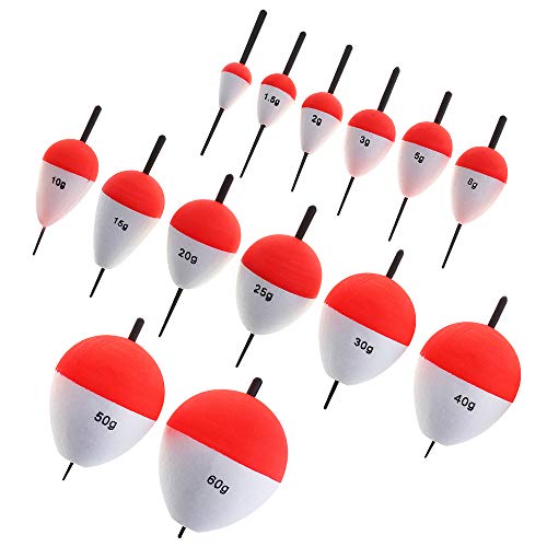 OriGlam 14 flotadores de pesca de espuma dura a presión, flotadores de pesca, flotadores rojos y blancos, flotadores de pesca, flotadores de resorte para peces de crappie Panfish Walleyes