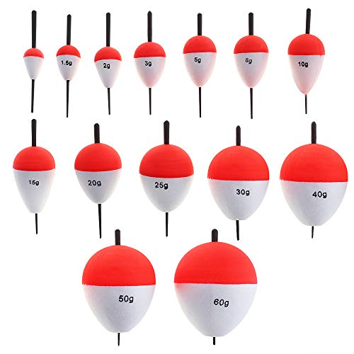 OriGlam 14 flotadores de pesca de espuma dura a presión, flotadores de pesca, flotadores rojos y blancos, flotadores de pesca, flotadores de resorte para peces de crappie Panfish Walleyes