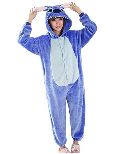 Ovender Pijamas Disfraces Onesie Animal Adultos Kigurumi Carnaval Halloween Fiesta Espectáculo Navideño Mono Cosplay Ropa Interior de Zoológico Invierno Unisex Mujeres y Hombres (S, Stitch)