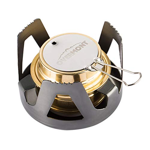 Overmont Mini Estufa de alcohol de cobre, hornillos de acampada con soporte de aleación de aluminio cortavientos portátil color Oro /Gris /Verde de Oliva