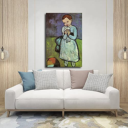 Pablo Picasso - Póster de lona para niños, diseño de paloma con texto en inglés "Child with A Dove" (30 x 45 cm)