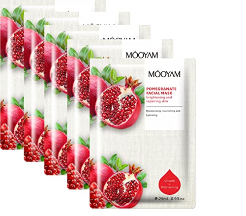 Pack 5 Mascarillas Hidratantes Revitalizantes Nutritivas Relajante, Extracto de Frutas (Manzana Verde, Naranja, Kiwi, Arándano, Granada Roja)