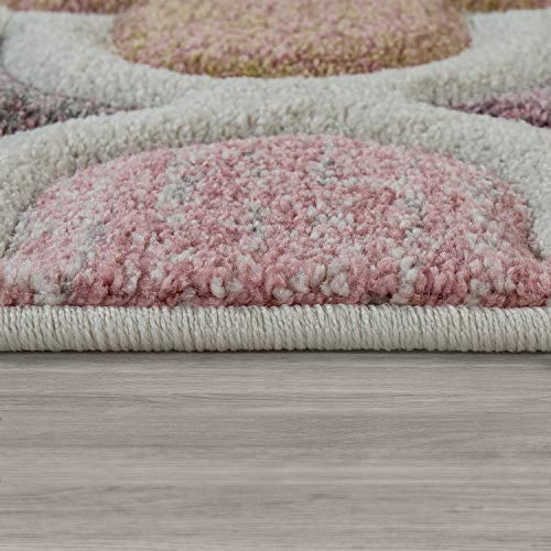 Paco Home Alfombra Orient Rosa Color de Rosa Salón Colores Pastel Diseño marroquí Apilamiento Corto, tamaño:120x170 cm